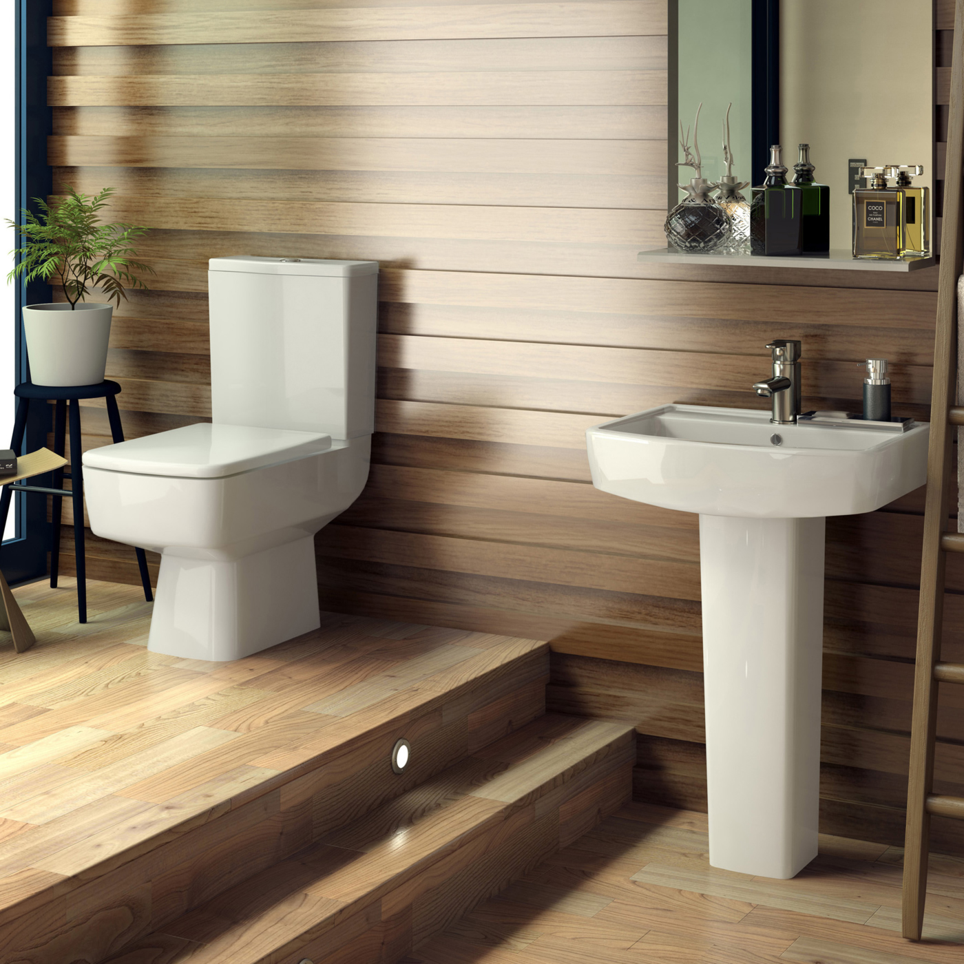 WC und Waschbecken-Set in eckigem Design