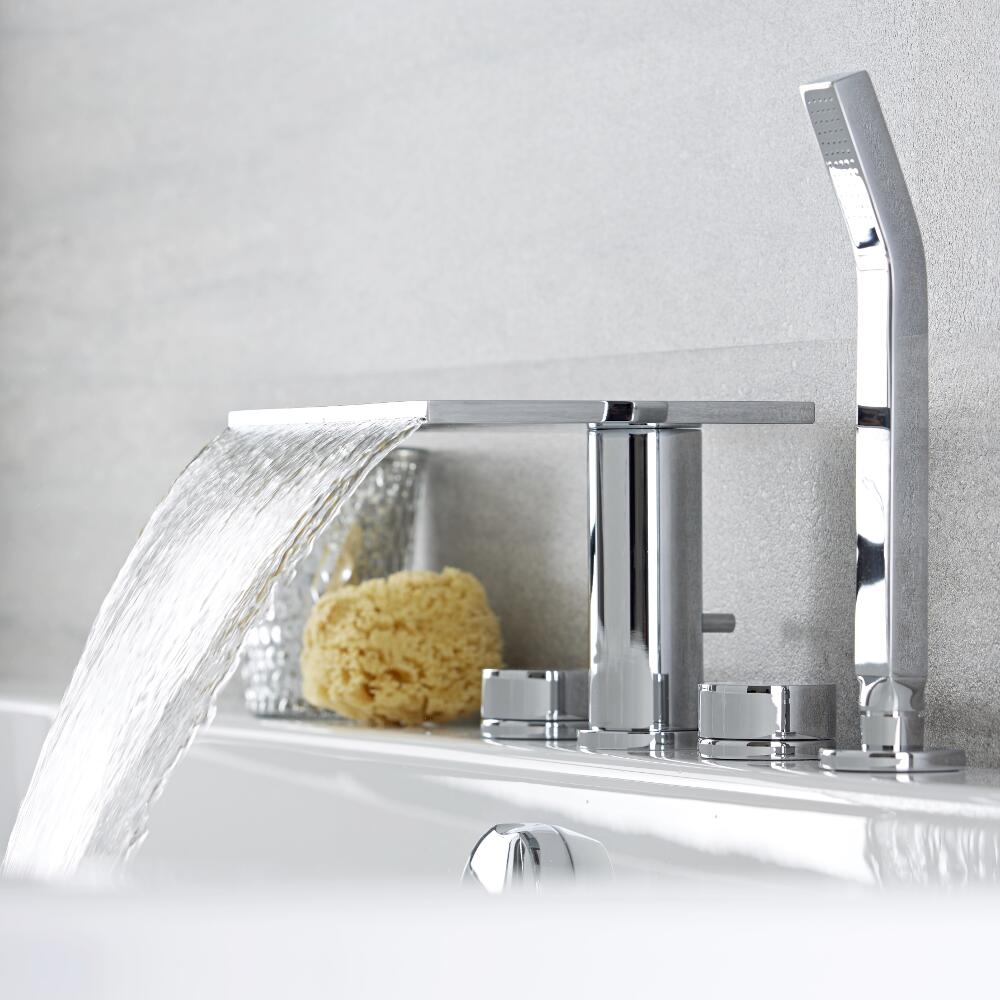 4-Loch Badewannenarmatur mit Wasserfallausguss und Handbrause - Blade