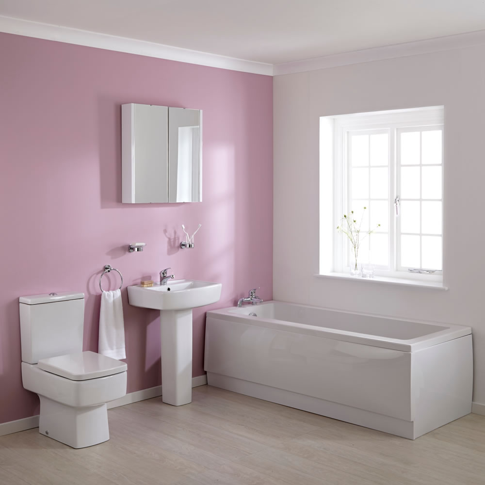 WC mit Spülkasten, Waschbecken mit Sockel und Einbaubadewanne im Set - Bliss