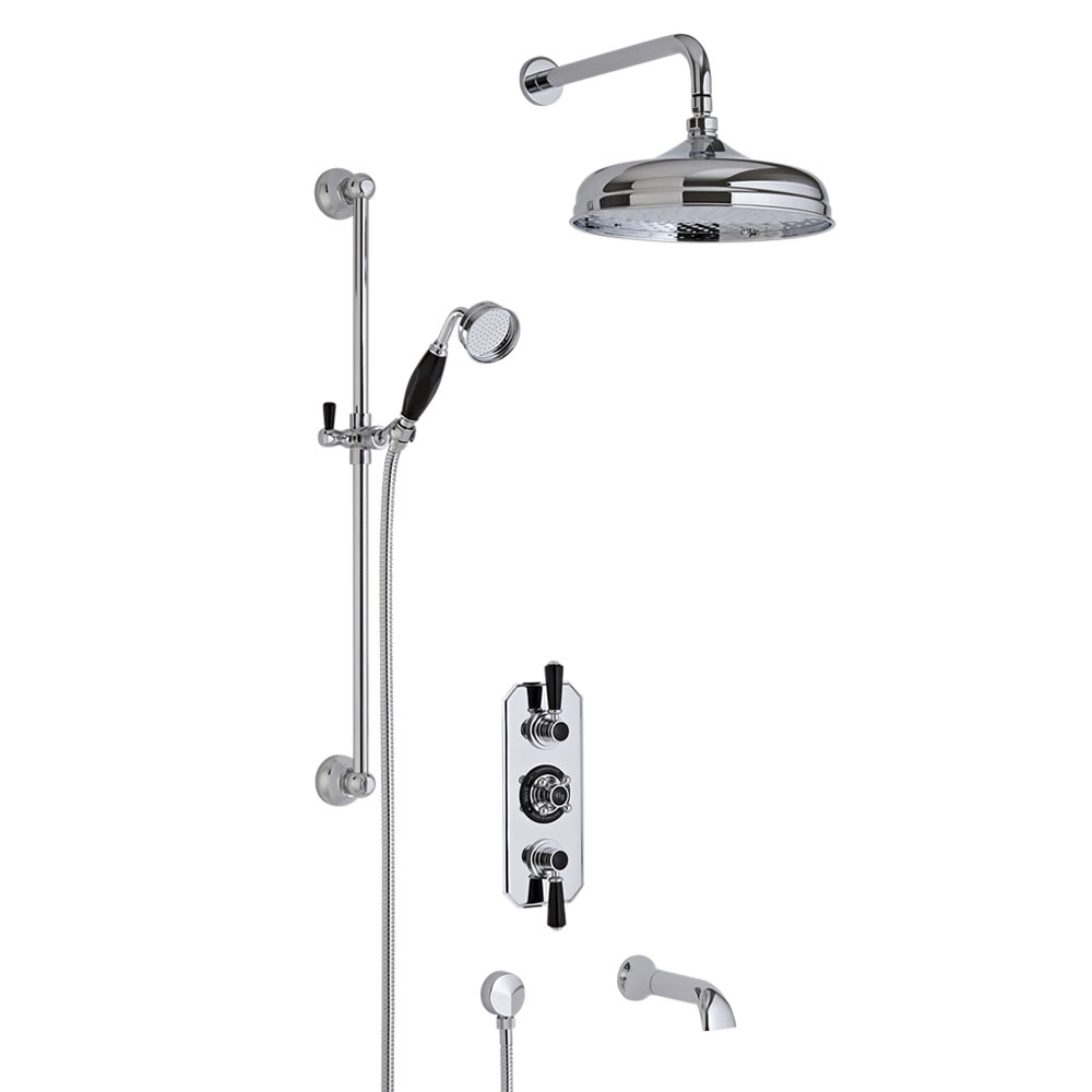 Tripple Unterputzarmatur Duschsystem Nostalgisch mit Wanneneinlass in Chrom und Schwarz
