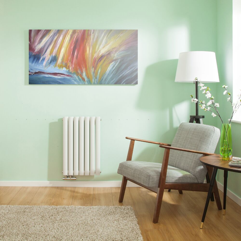 Design Heizkörper Horizontal Doppellagig Mittelanschluss Weiß 635mm x 415mm 729W - Revive Caldae