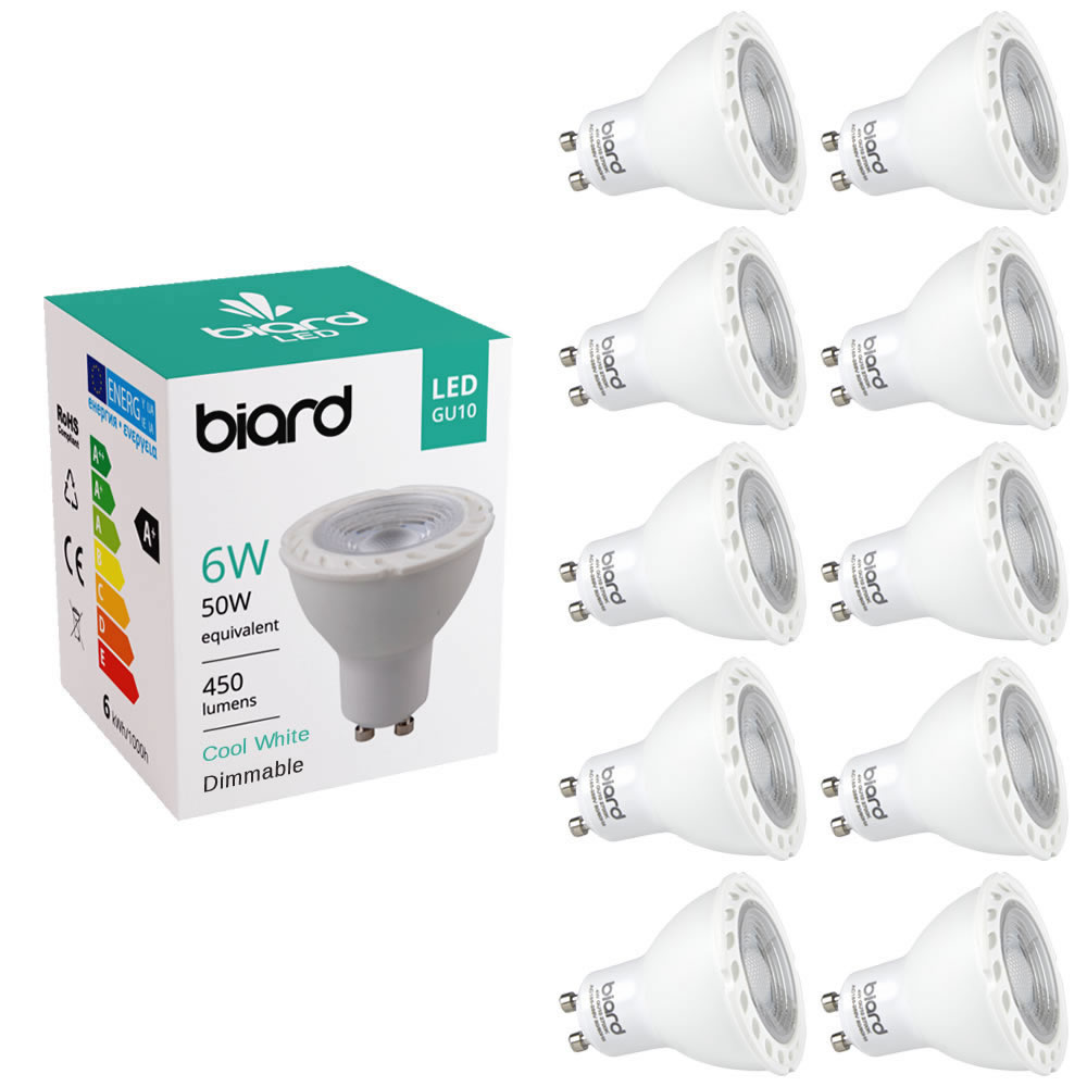 Biard 10x 6W GU10 LED Spot dimmbar, 3 Farbtemperaturen zur Auswahl