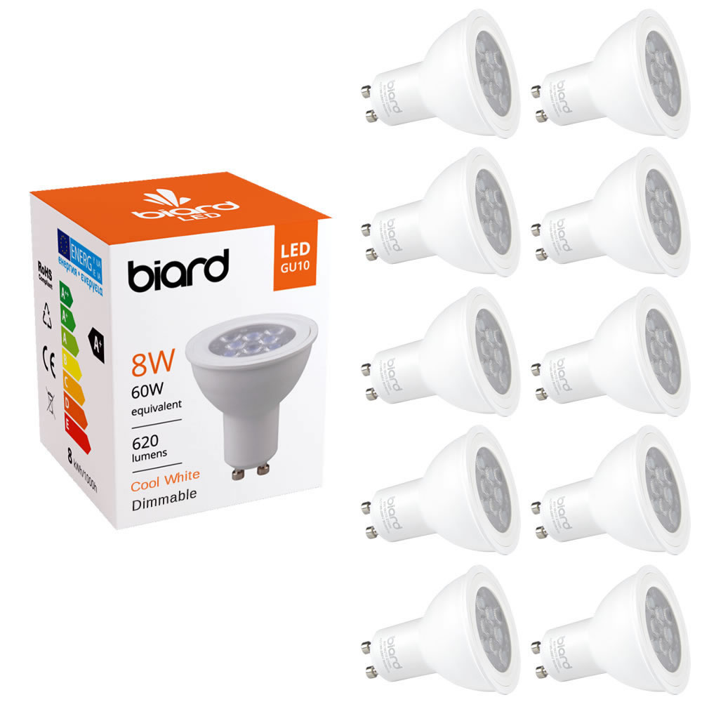 Biard 10x 8W GU10 LED Spot dimmbar, 3 Farbtemperaturen zur Auswahl