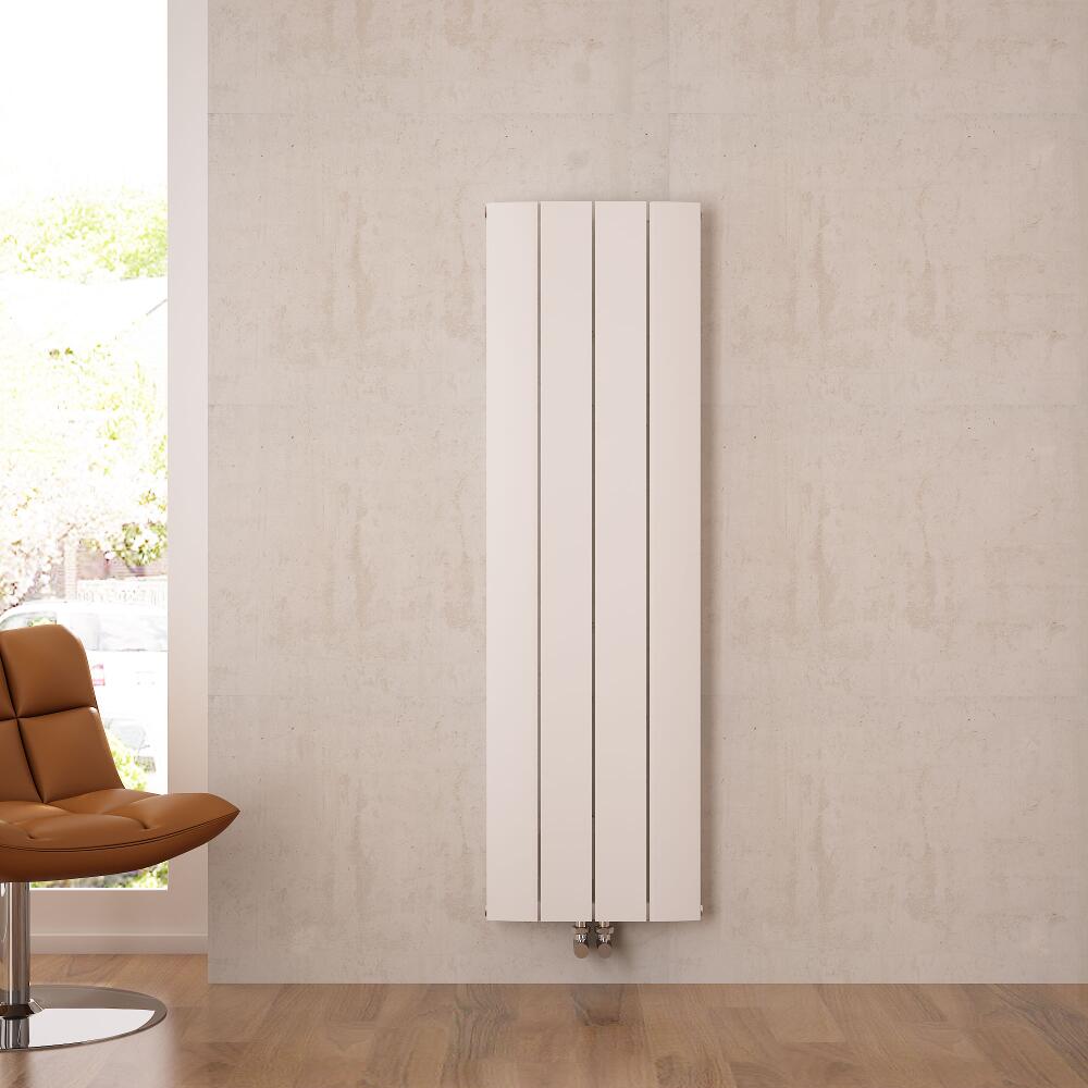 Design Heizkörper Vertikal Einlagig Mittelanschluss - Aluminium Weiß 1600mm x 375mm 1361W - Aurora