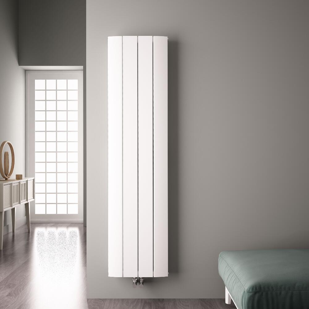 Design Heizkörper Vertikal Einlagig Mittelanschluss - Aluminium Weiß 1800mm x 375mm 1535W - Aurora