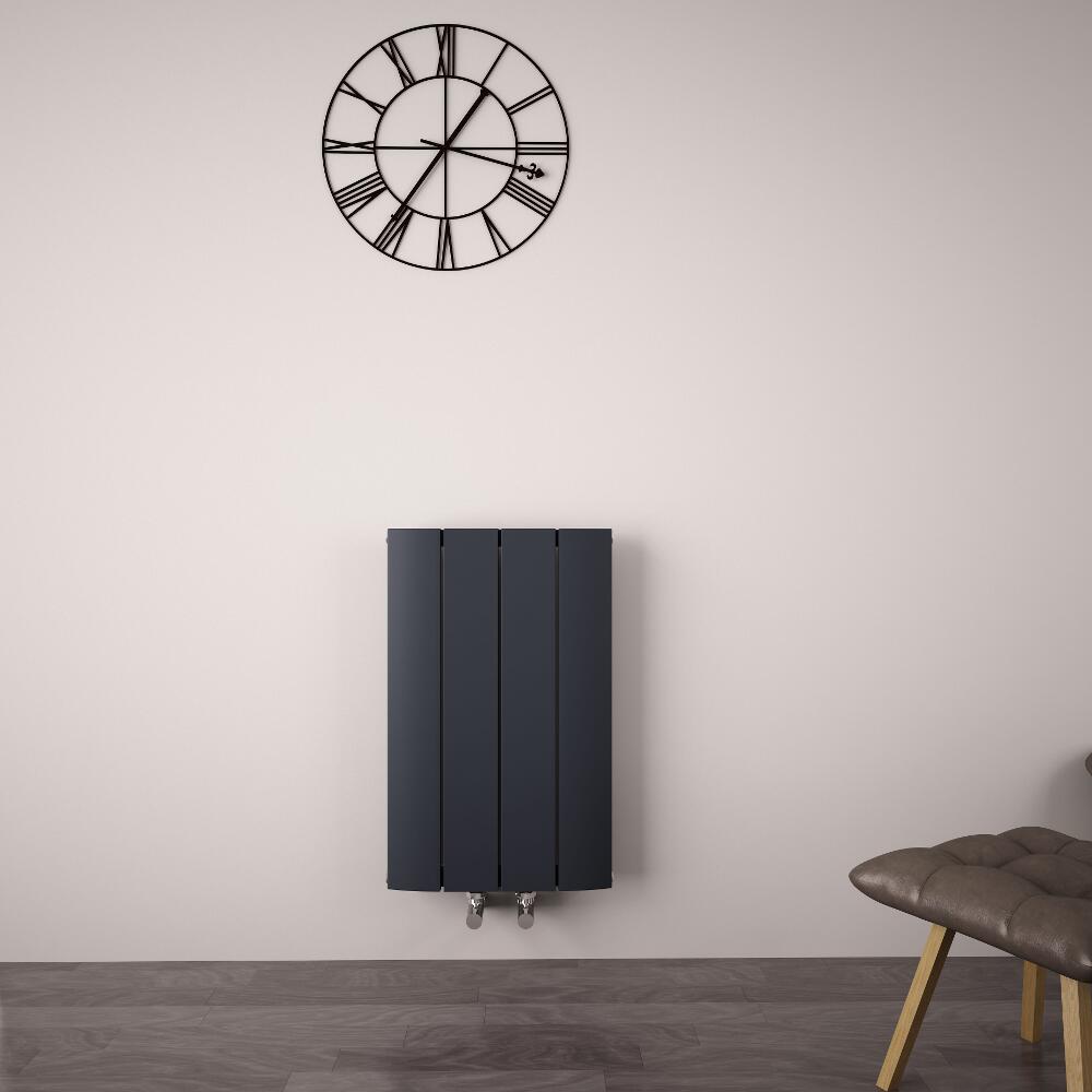 Design Heizkörper Horizontal Einlagig Mittelanschluss - Aluminium Anthrazit 600mm x 375mm 512W - Aurora