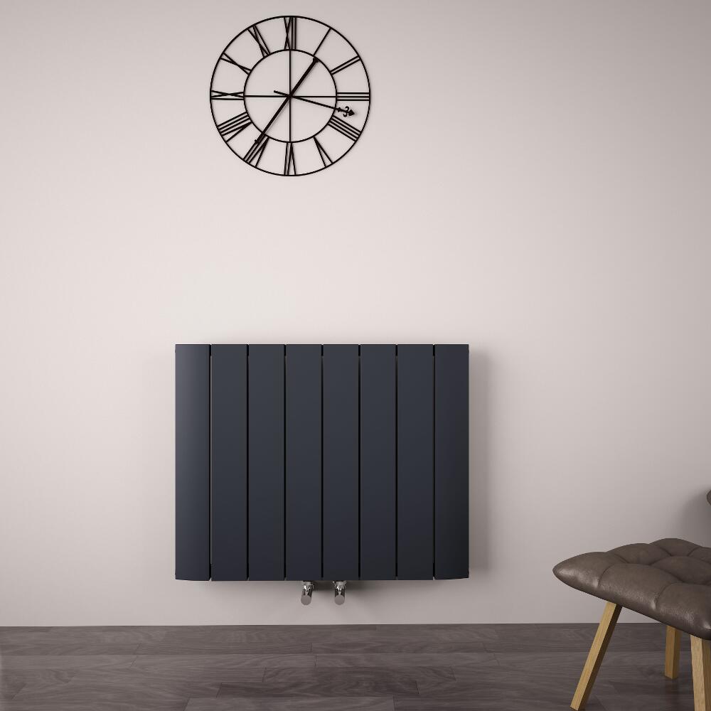 Design Heizkörper Horizontal Einlagig Mittelanschluss - Aluminium Anthrazit 600mm x 755mm 1024W - Aurora