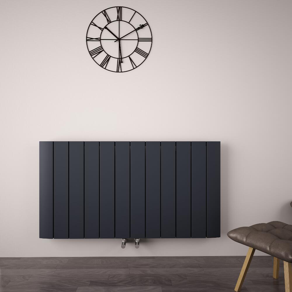 Design Heizkörper Horizontal Einlagig Mittelanschluss - Aluminium Anthrazit 600mm x 1135mm 1535W - Aurora