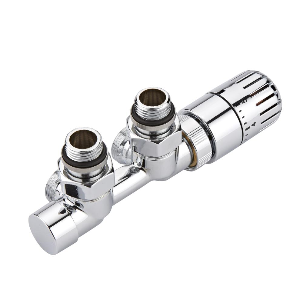 Hahnblock Heizkörperwinkelventil Mittelanschluss thermostatisch mit Eurokonus für 16mm Kupferrohre