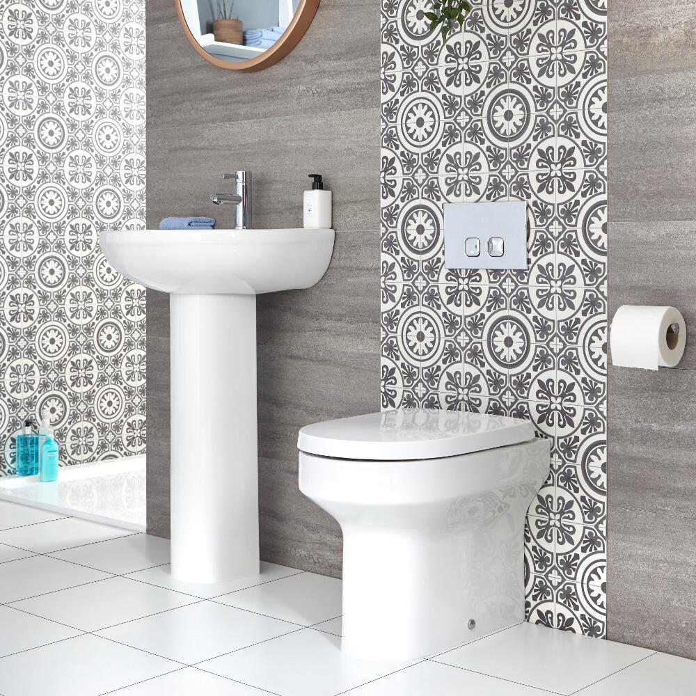 Säulenwaschbecken und Toilette mit Unterputz-Spülkasten - Covelly