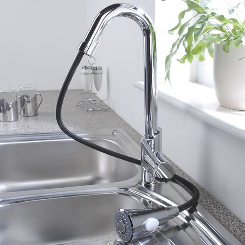 Küchenarmatur mit ausziehbarer Brause Modern aus Verchromtem Messing