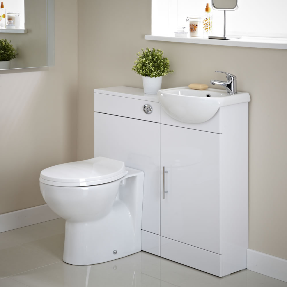 Badausstattung Sienna Weiß mit Keramiktoilette, Waschbecken und WC-Spülung