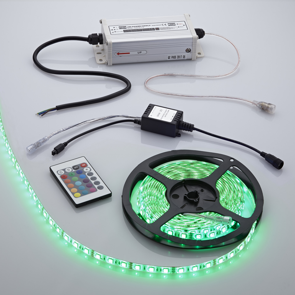 Biard 5m 5050 300 LED RGB Strip Set, farbwechselnd, wasserdicht, inkl. Netzteil und Regler