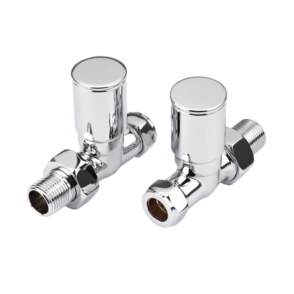 Heizkörperventile, Paar, Durchgang, manuell, Chrom, für 15mm Kupferrohre