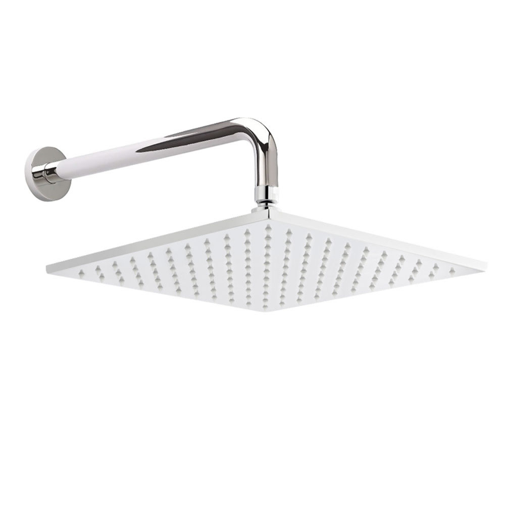 LED-Duschkopf Quadratisch 200 mm Verchromt mit Duscharm zur Wandmontage