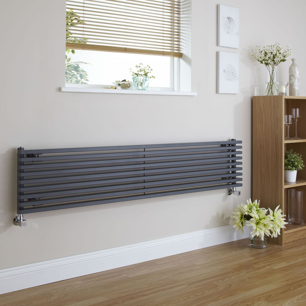 Design Heizkörper Horizontal Einlagig Anthrazit 342mm x 1780mm 1227W - Fin