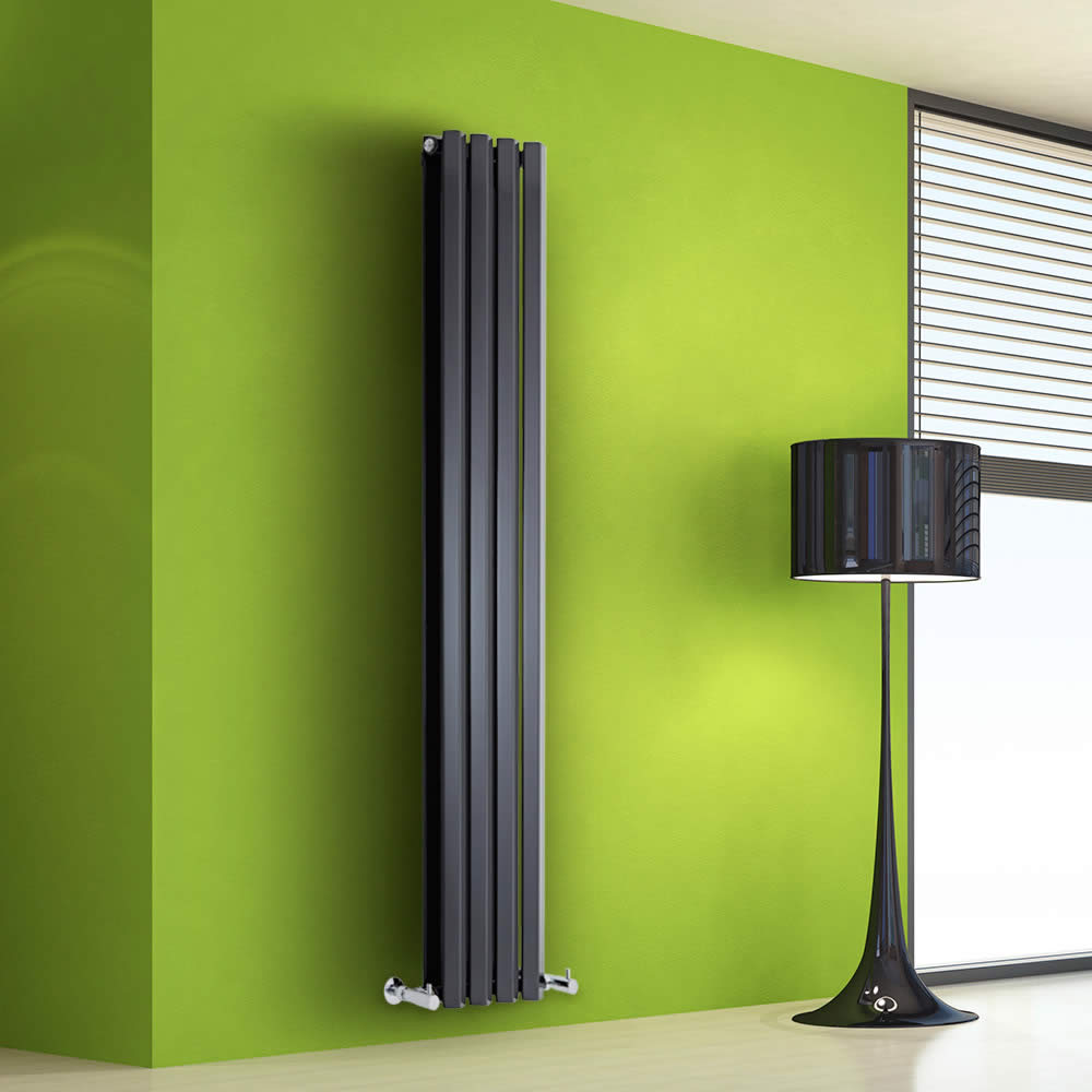 Design Heizkörper Vertikal Doppellagig Schwarz 1600mm x 280mm 983W - Vital