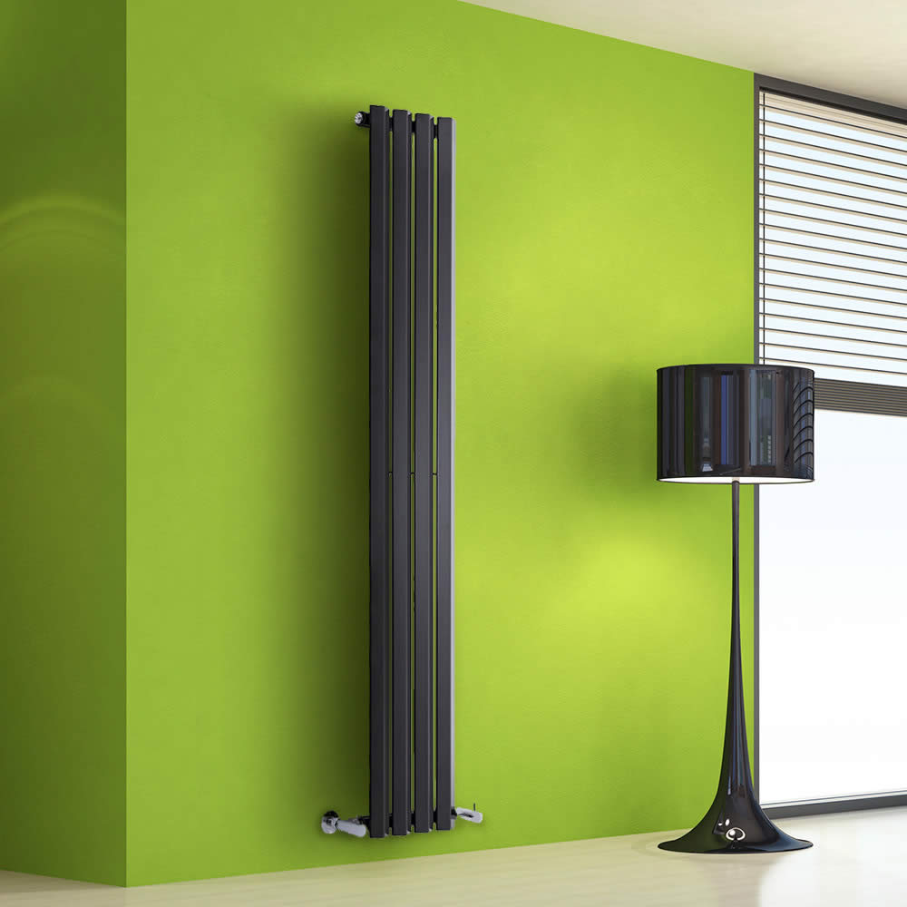 Design Heizkörper Vertikal Einlagig Schwarz 1600mm x 280mm 630W - Vital