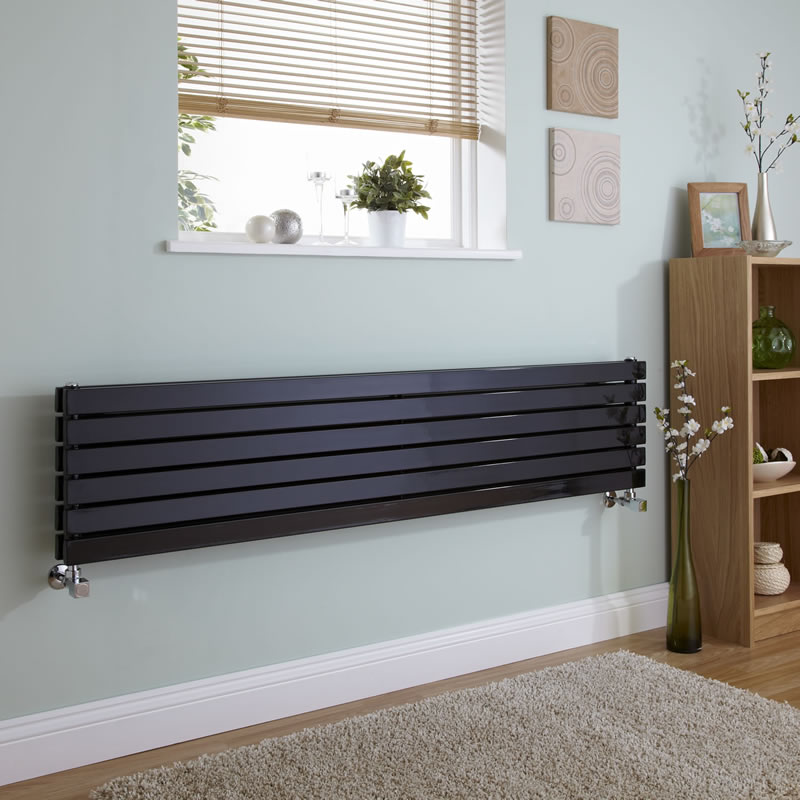 Design Heizkörper Horizontal Doppellagig Schwarz 354mm x 1600mm 1308W - Sloane