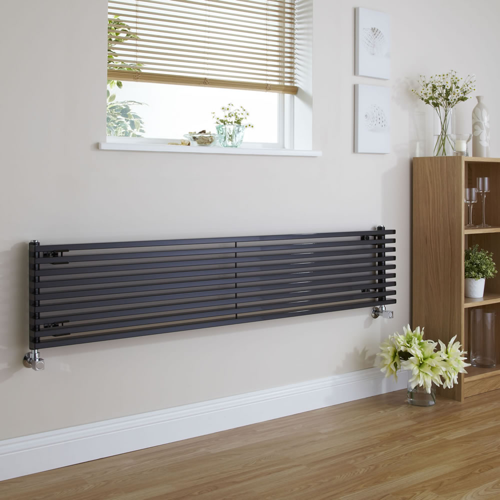 Design Heizkörper Horizontal Einlagig Schwarz 342mm x 1600mm 1117W - Fin