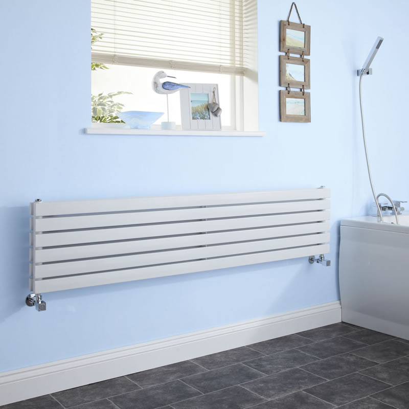 Design Heizkörper Horizontal Doppellagig Weiß 354mm x 1600mm 1308W - Sloane