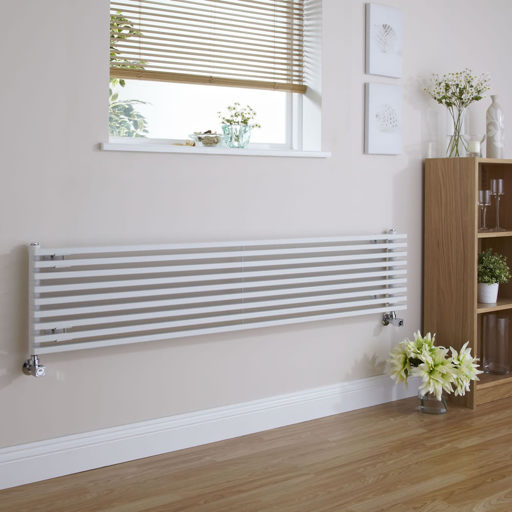 Design Heizkörper Horizontal Einlagig Weiß 342mm x 1600mm 1117W - Fin