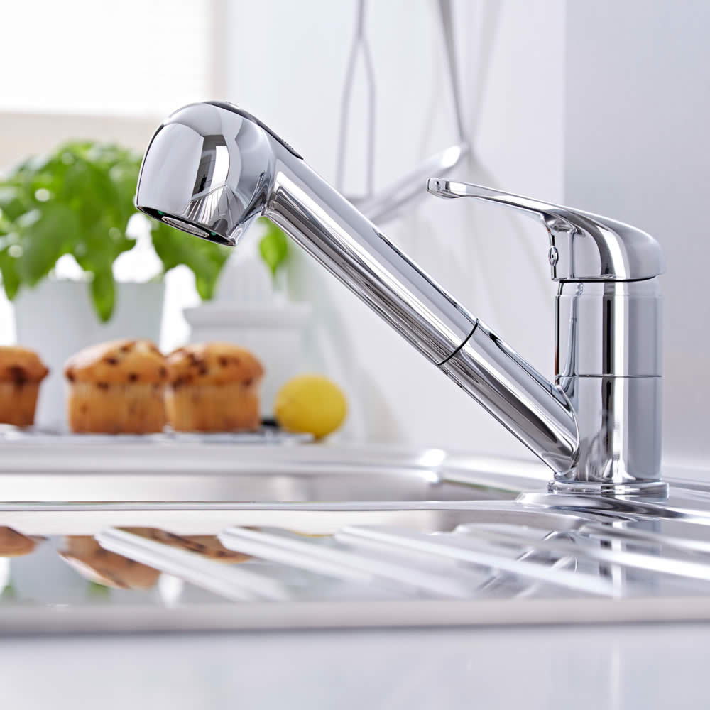 Küchenarmatur mit ausziehbarer Brause Modern aus Verchromtem Messing