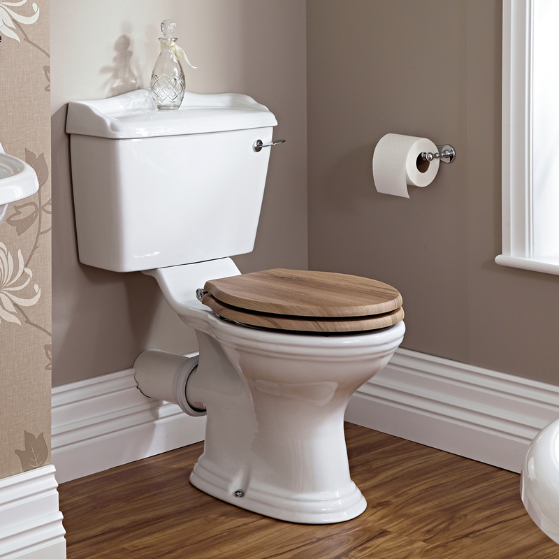 Traditionelles WC inkl. Toilettensitz aus Holz Walnuss und Spülkasten