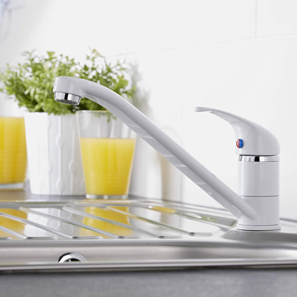 Moderne Ein-Hebel Küchenarmatur mit beweglichem Ausguss, Weiß