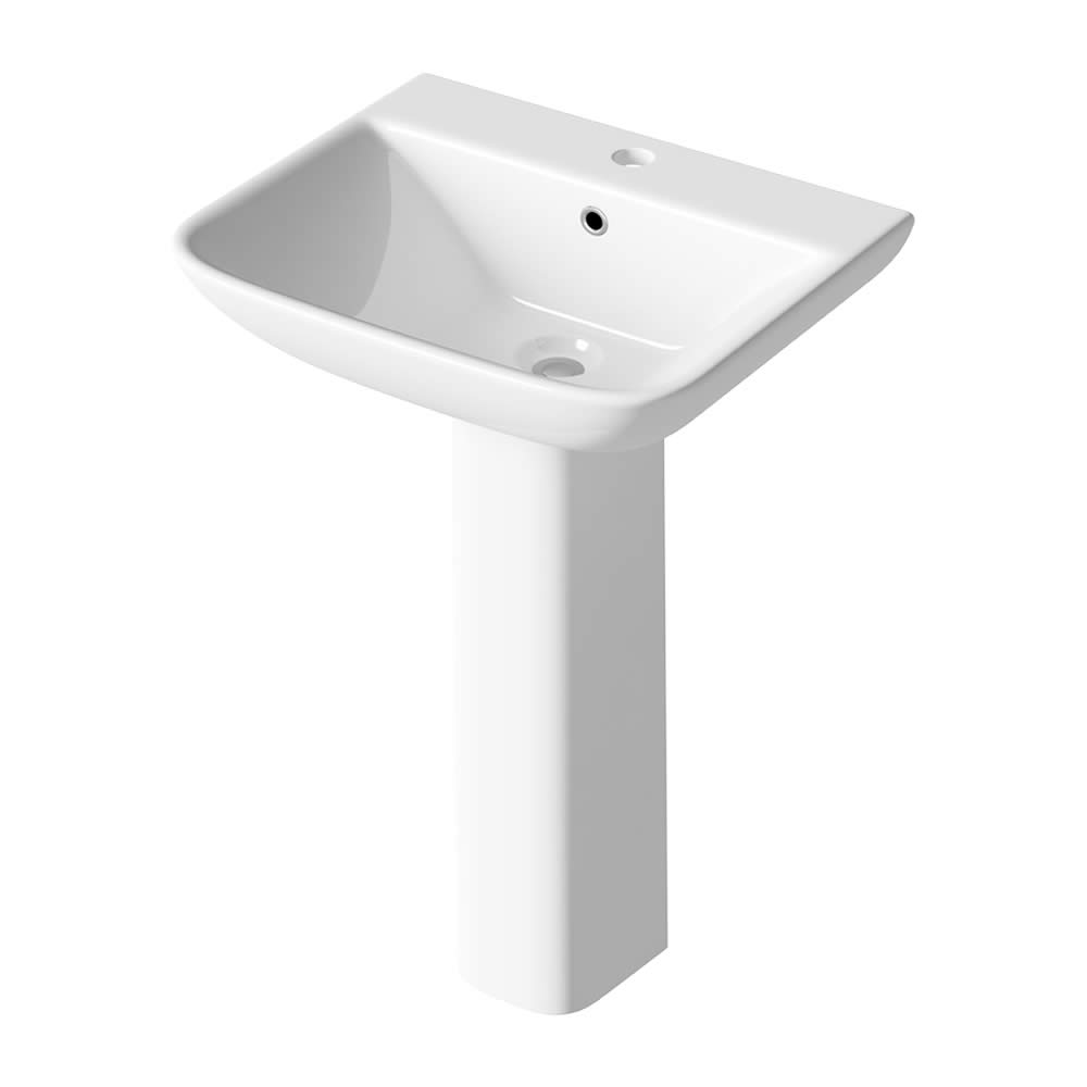 Modernes Waschbecken mit Sockel und 1-Loch Armaturen 550mm