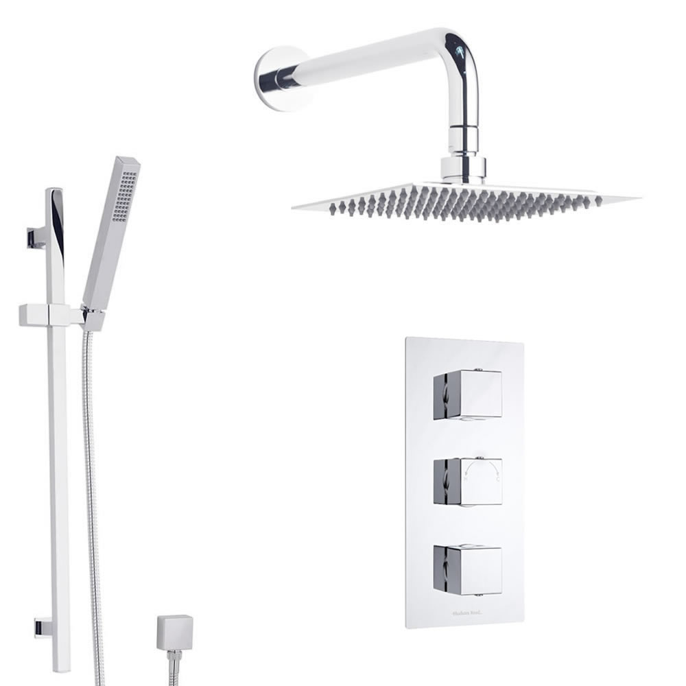 Duschsystem Kubix inkl Kopfbrause, Handbrause mit Stange & Thermostat Duscharmatur