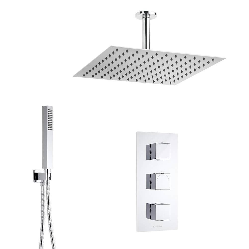 Duschsystem Kubix inkl 40x40cm Kopfbrause, Handbrause & Thermostat Duscharmatur