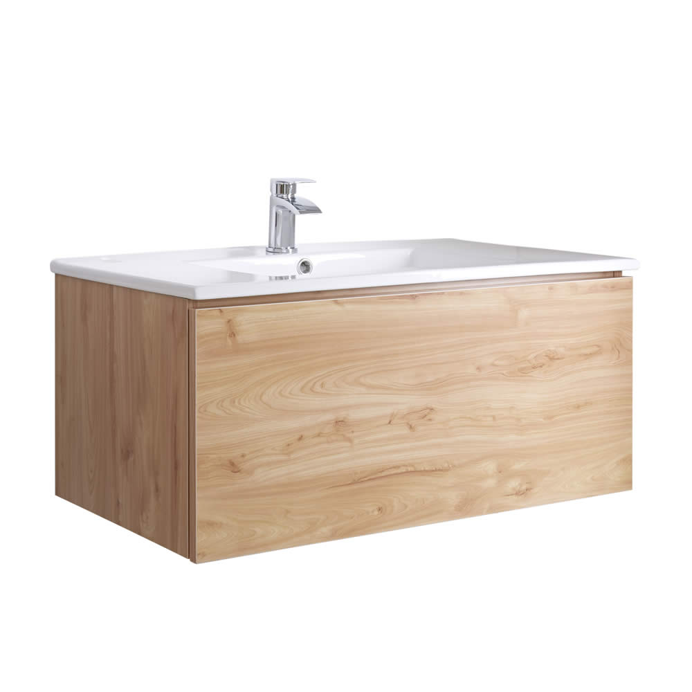 Hudson Reed Newington - 1000mm Moderner Badschrank mit Becken - Goldene Eiche