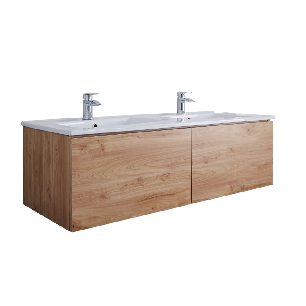 Hudson Reed Newington - 1200mm Moderner Badschrank mit Doppelbecken - Goldene Eiche