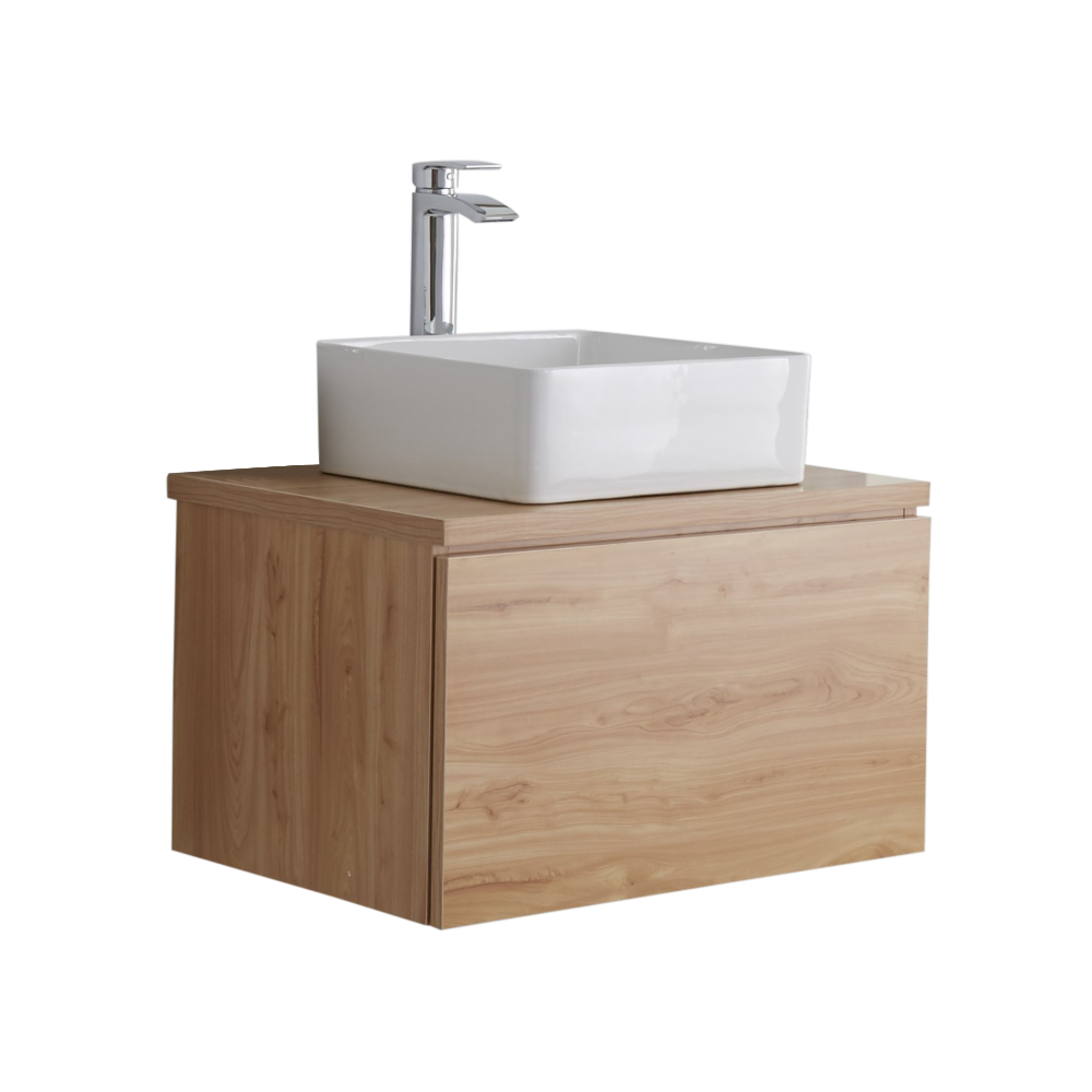 Hudson Reed Newington - 600mm Moderner Badschrank mit rechteckigem Aufsatzbecken - Goldene Eiche