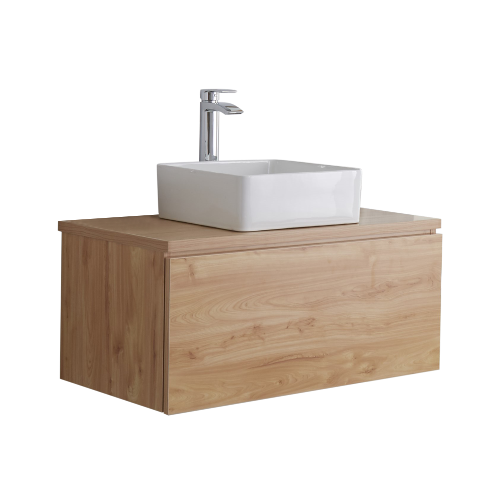Hudson Reed Newington - 800mm Moderner Badschrank mit rechteckigem Aufsatzbecken - Goldene Eiche