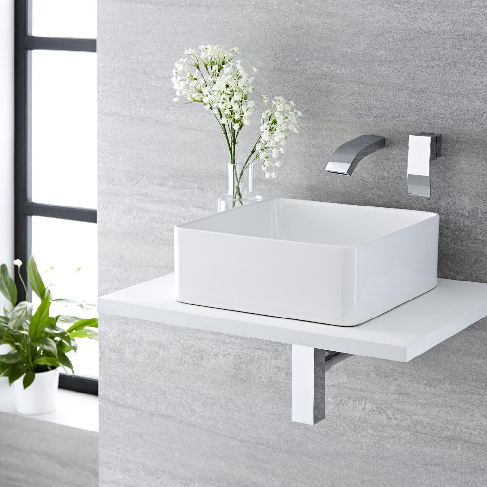 Aufsatzwaschbecken Alswear Quadratisch 360mm x 360mm mit Unterputzarmatur Razor im Set