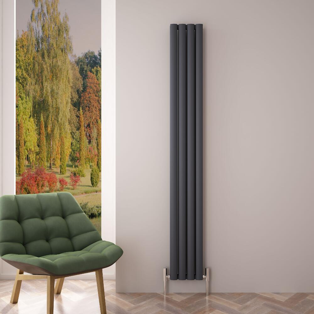 Design Heizkörper Aluminium Doppellagig Vertikal Anthrazit 1800mm x 230mm 1002W - Revive Air