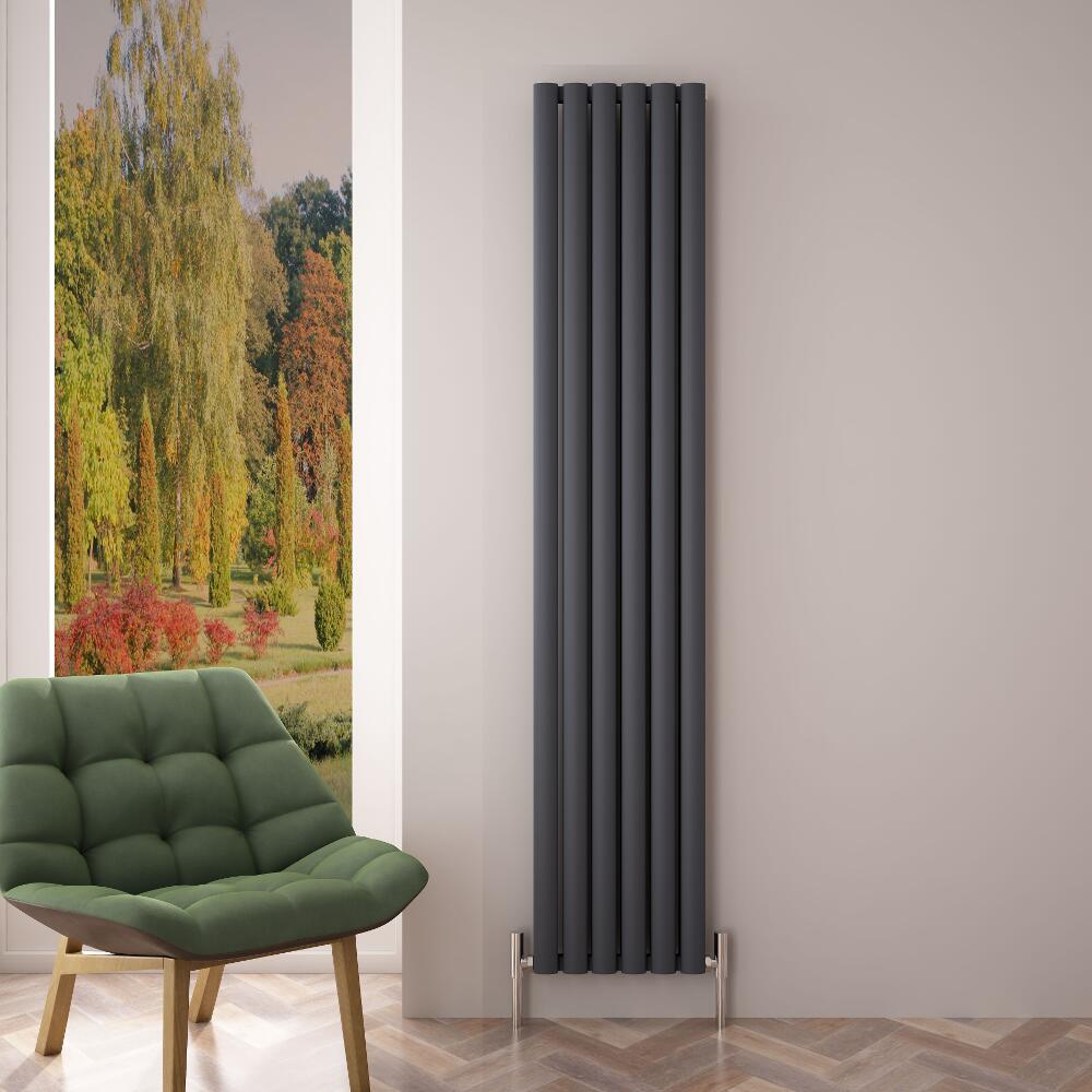 Design Heizkörper Aluminium Doppellagig Vertikal Anthrazit 1800mm x 350mm 1502W - Revive Air