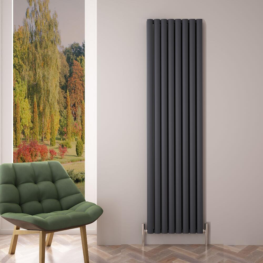 Design Heizkörper Aluminium Doppellagig Vertikal Anthrazit 1800mm x 470mm 2004W - Revive Air