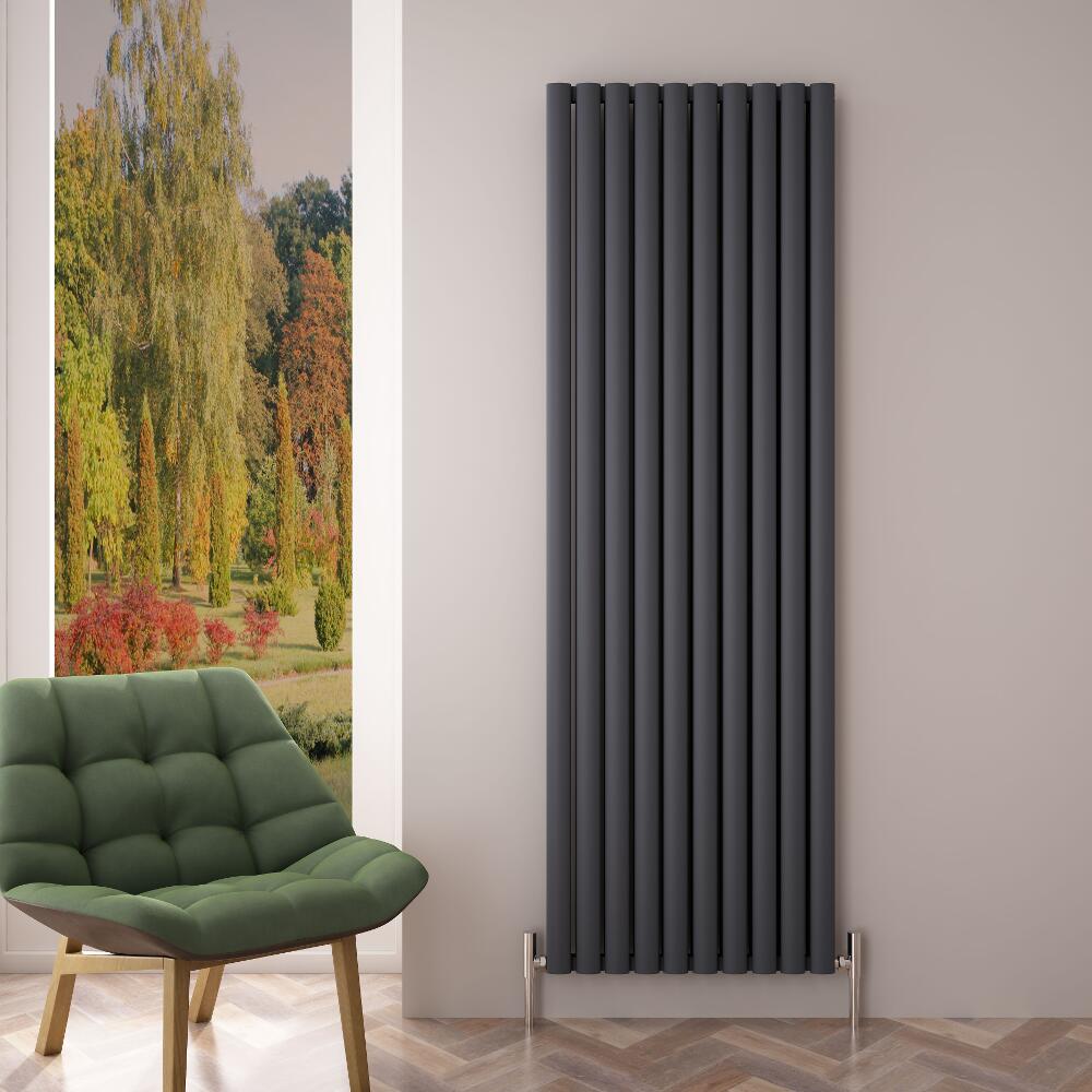 Design Heizkörper Aluminium Doppellagig Vertikal Anthrazit 1800mm x 590mm 2506W - Revive Air