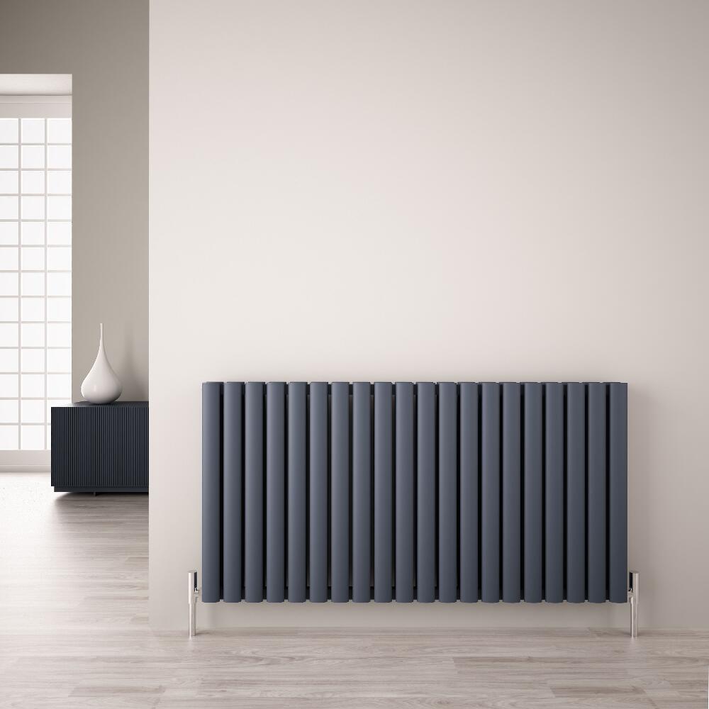 Design Heizkörper Aluminium Doppellagig Horizontal Anthrazit 600mm x 1190mm 2298W - Revive Air