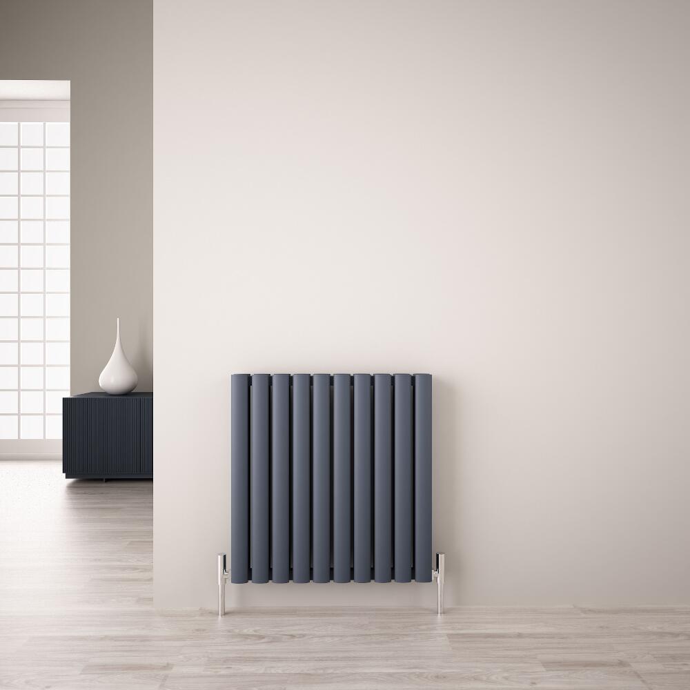Design Heizkörper Aluminium Doppellagig Horizontal Anthrazit 600mm x 590mm 1149W- Revive Air