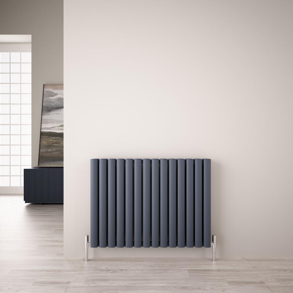 Design Heizkörper Aluminium Doppellagig Horizontal Anthrazit 600mm x 830mm 1609W - Revive Air
