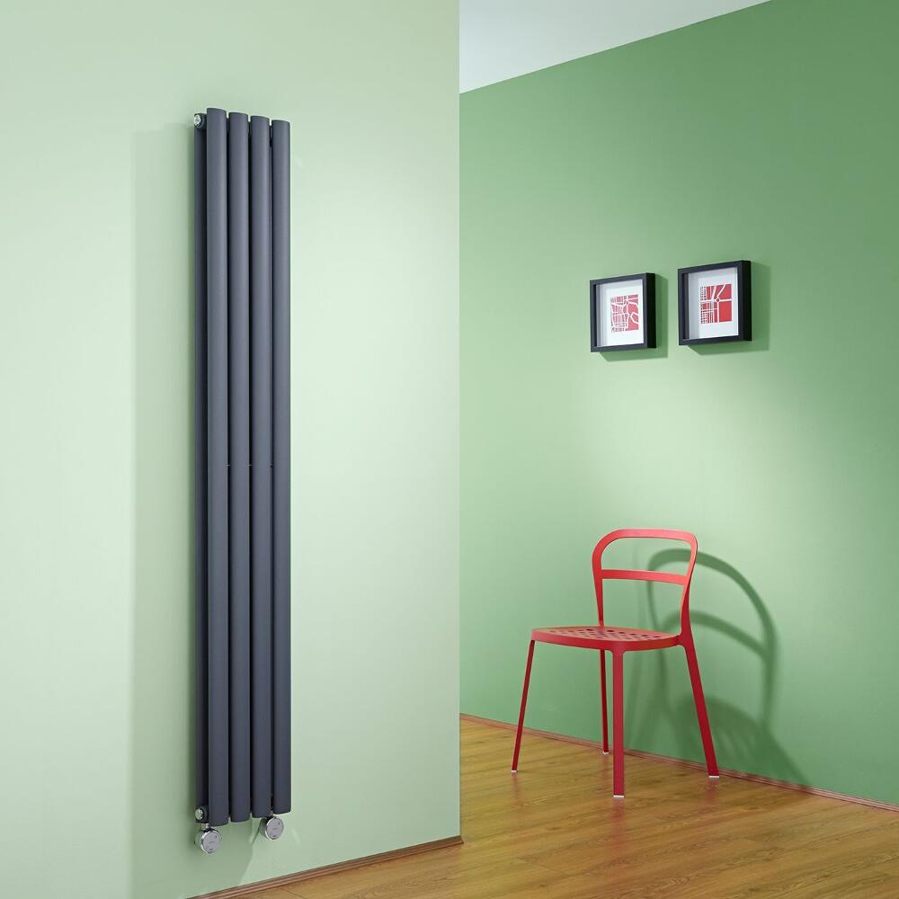 Design Heizkörper Elektrisch Vertikal Doppellagig Anthrazit 1600mm x 236mm inkl. 1x 1200W Heizelemente - Revive