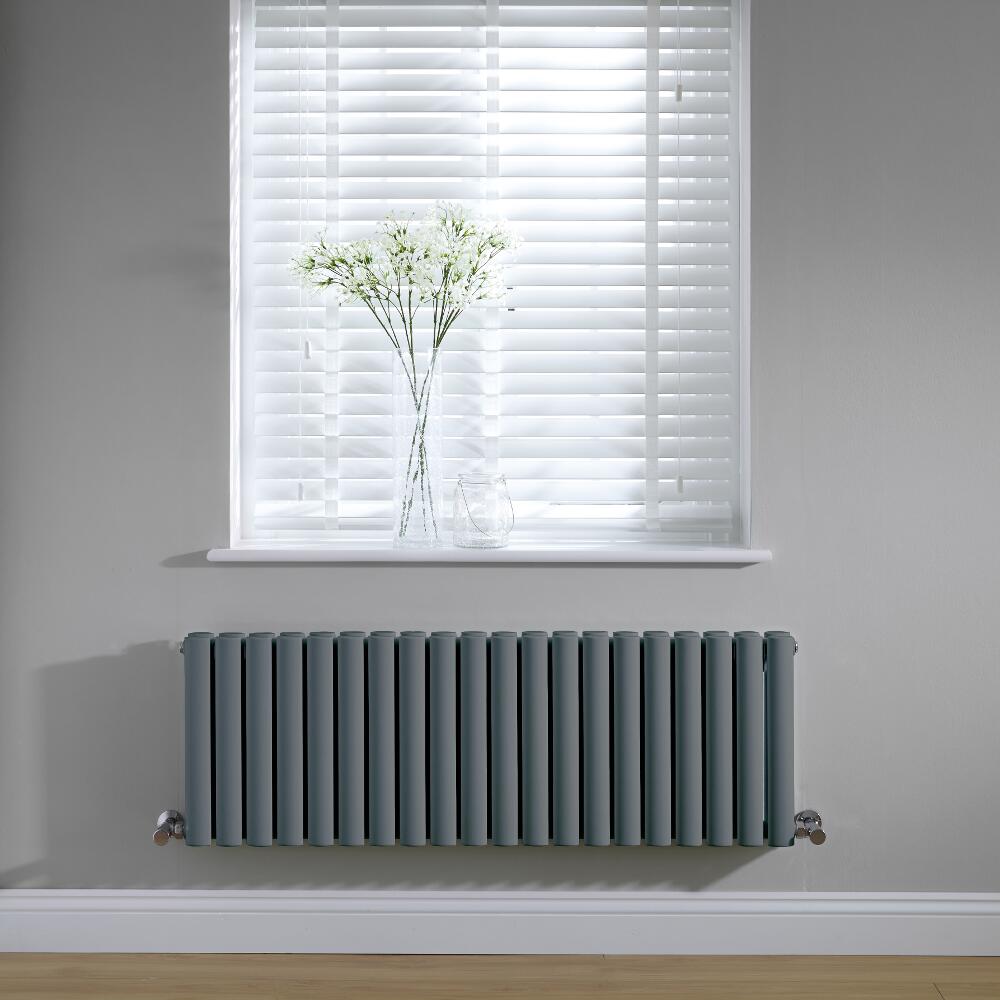 Design Heizkörper Doppellagig Horizontal Anthrazit 400mm x 1180mm 1238W - Revive