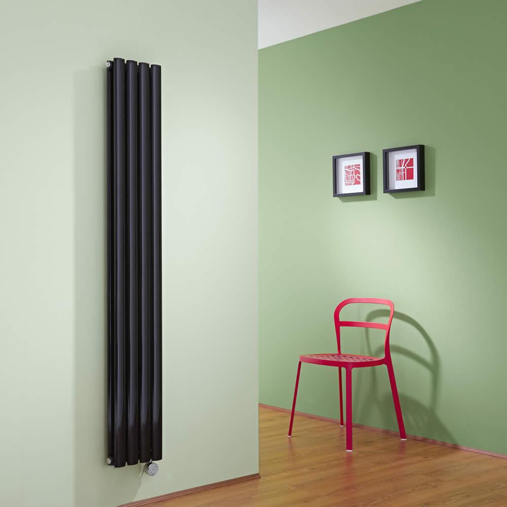 Design Heizkörper Elektrisch Vertikal Doppellagig Schwarz 1600mm x 236mm inkl. 1x 1200W Heizelemente - Revive