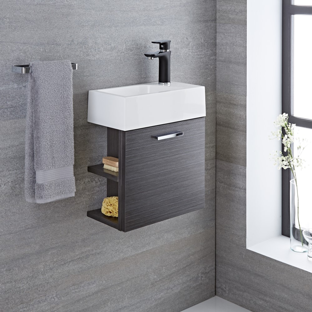 Waschtisch für Gäste-WC mit Unterschrank Grau 400mm offene Regale - Langley