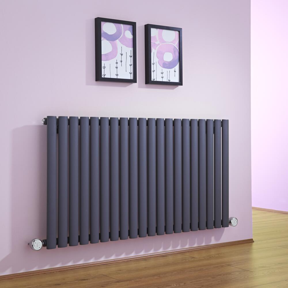 Design Heizkörper Elektrisch Horizontal Einlagig Anthrazit 635mm x 1180mm inkl. 2x 600W Heizelemente - Revive