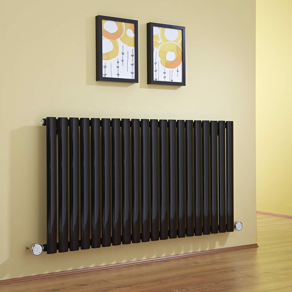Design Heizkörper Elektrisch Horizontal Einlagig Schwarz 635mm x 1180mm inkl. 2x 600W Heizelemente - Revive